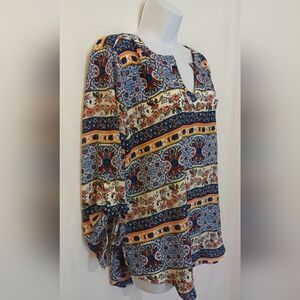Cato Bohemian Print Women's Hi Lo Top Blue Red Gold White Size L